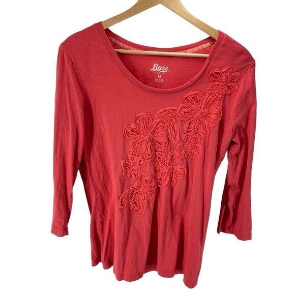 G.H Bass & Co. Women’s Cotton Textured Flower 3/4 Sleeve Top Pink Size Medium - Picture 3 of 9